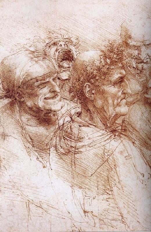 LEONARDO da Vinci Funf studies of grotesque faces